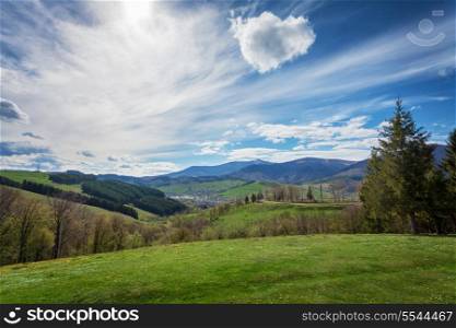 sunny summer day in Carpathian mountaings landscape, Ukraine, Europe.