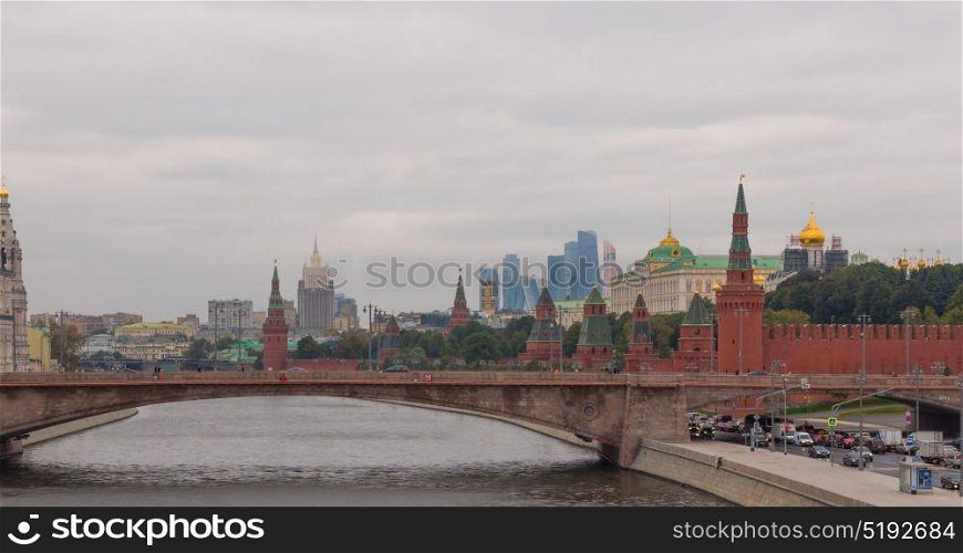 Sunny summer day moscow river bay kremlin.