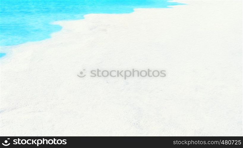 Sunny white sandy beach near the turquoise water. Abstract pastel watercolor background with digital paper texture effect. Space for copy and design.