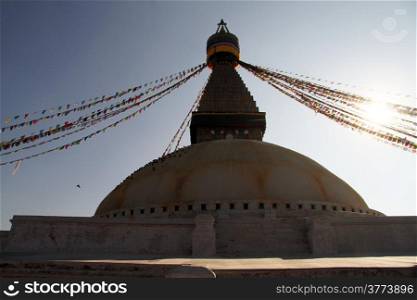 Sunrise a nd stupa Bodnath in Kathmandu, Nepal