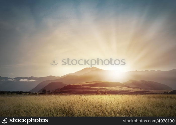 Sunrise above mountains. Natural landscape beautiful sunrise above mountain top