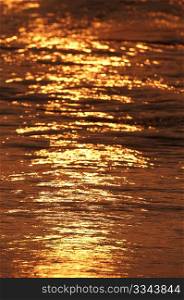 Sunrise across the indian ocean and water shining gold
