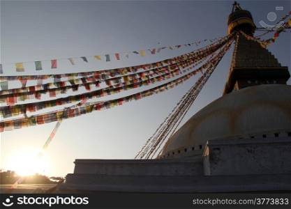 Sunrise and stupa Bodnath in Kathmandu, Nepal