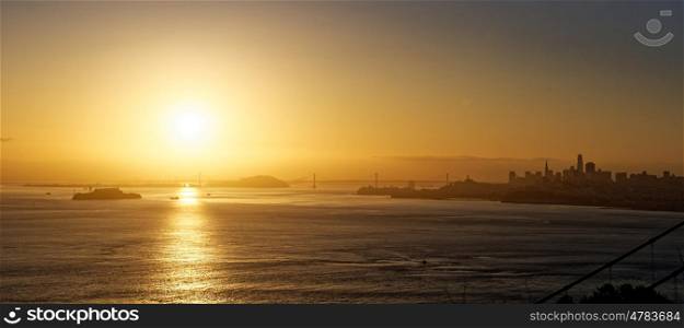 Sunrise at San Francisco Bay, with downtown in the background