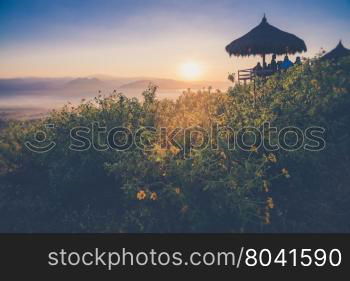 Sunrise at Yun Lai Viewpoint,Pai Chiangmai Thailand (Vintage filter effect used)