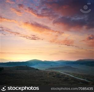 Sunrise composition. Hills of mountain.
