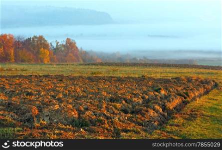 Sunrise country autumn landscape (Ivano-Frankivsk region, Ukraine)