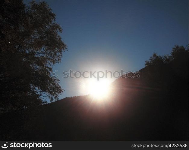 Sunrise from the mountain. The Caucasus landscape