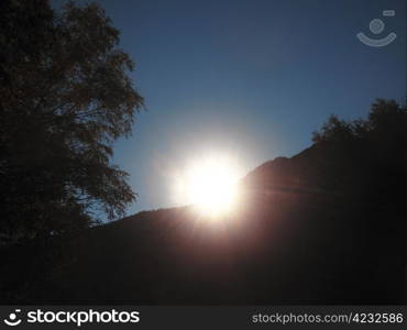 Sunrise from the mountain. The Caucasus landscape