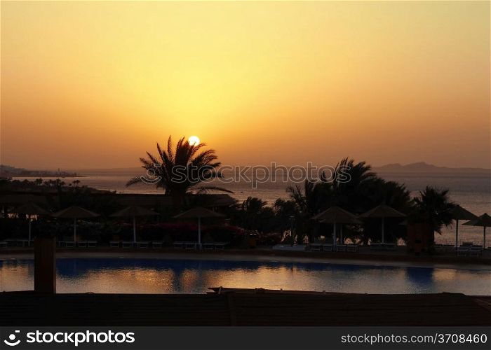 Sunrise from The Red sea and tropical landscape
