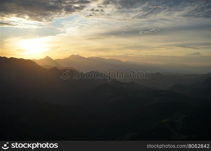 Sunrise in mountain area of Slovenia