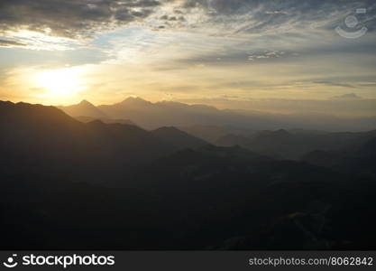 Sunrise in mountain area of Slovenia