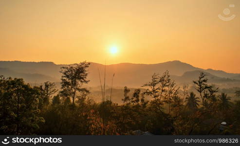 Sunrise in the morning with golden light.