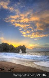 Sunrise landscape Durdle Door UNESCO Jurassic Coast Dorset