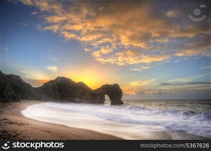 Sunrise landscape Durdle Door UNESCO Jurassic Coast Dorset