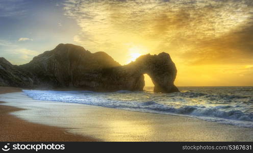 Sunrise landscape Durdle Door UNESCO Jurassic Coast Dorset