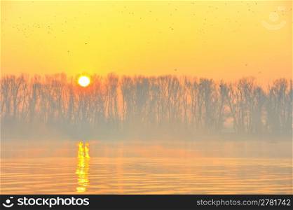 Sunrise on Danube river