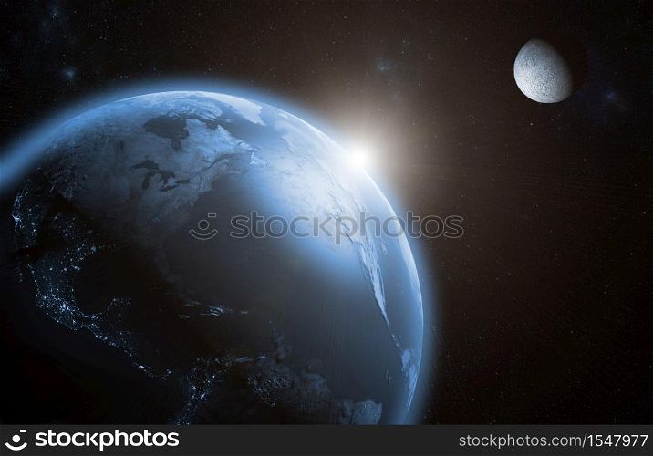 Sunrise on Earth with the moon