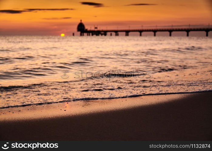 sunrise on island Usedom near pier of Zinneowitz