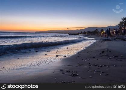Sunrise on the beach of Stalis in northern Crete