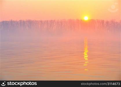 Sunrise on the Danube river
