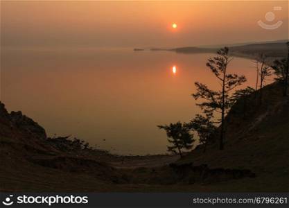 Sunrise on the lake Baikal, Irkutsk region, Russia.