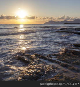 Sunrise on the sea. Mallorca, Can Picafort