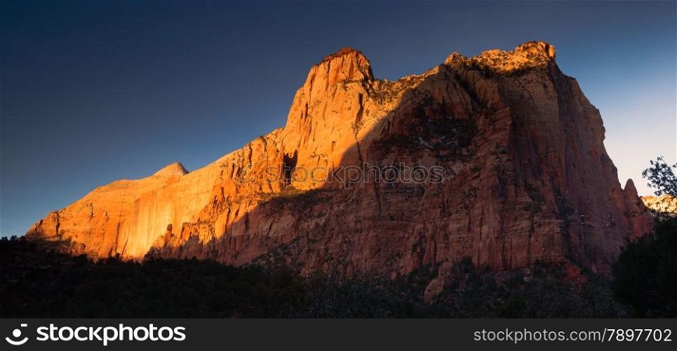 Sunrise on the Sentinel rock formation Utah USA