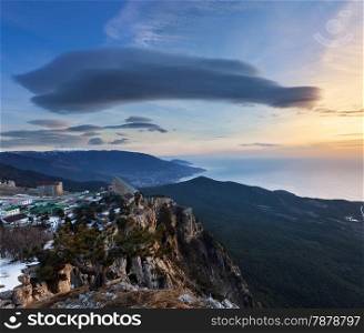Sunrise over Ai-Petri mountain. Crimea, Ukraine