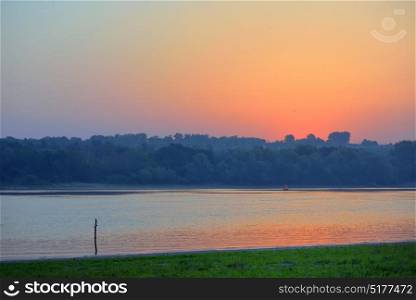 Sunrise over Danube river in Moldova