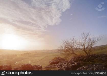 Sunrise over Malham Dale in Yorkshire Dales National Park