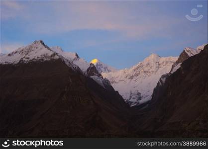 Sunrise over mountain peak Northern area of Pakistan
