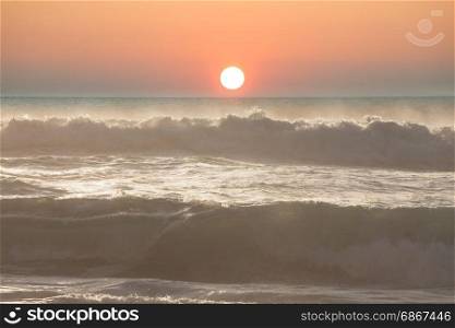 Sunrise over ocean. Sunlight summer seascape