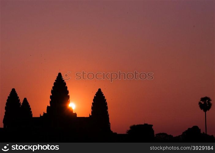 Sunrise over Silhouette Angkor Wat. Sunrise over over Silhouette Angkor Wat Siem Reap Cambodia