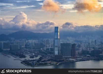 Sunrise over Victoria Harbor as viewed atop Victoria Peak, Hong Kong