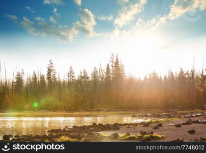 Sunrise scene on beautiful serene lake. Beautiful natural background