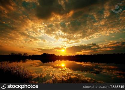 Sunrise scene on lake