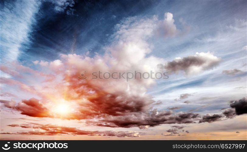 Sunrise summer sky panorama. Art air clouds background. Sunrise summer sky panorama. Sunrise summer sky panorama