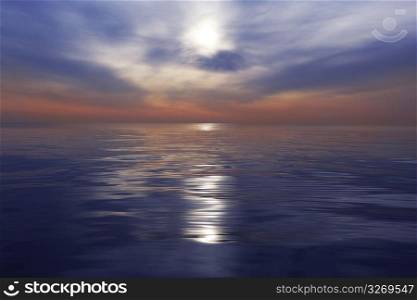 sunrise sunset seascape cloudy reflection in mediterranean sea