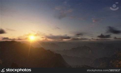 Sunrise Time Lapse over Mountains Peaks, camera panning
