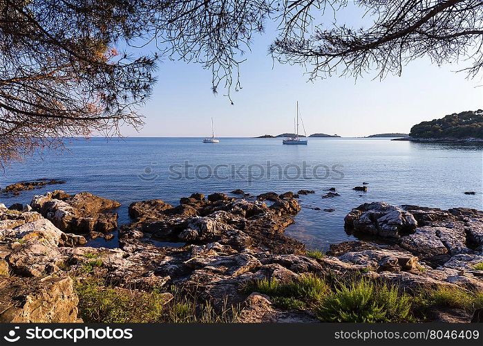 sunset and luxury yacht in the sea, Rovinj Croatia