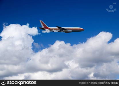 sunset and passenger plane in 3d