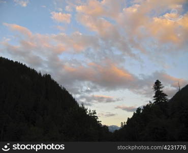 Sunset and the mountain