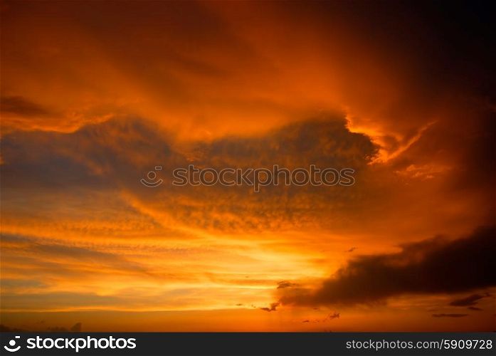 sunset and the orange clouds in the north of portugal
