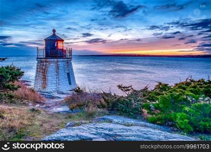 Sunset at Castle Hill Lighthous. Newport, Rhode Island