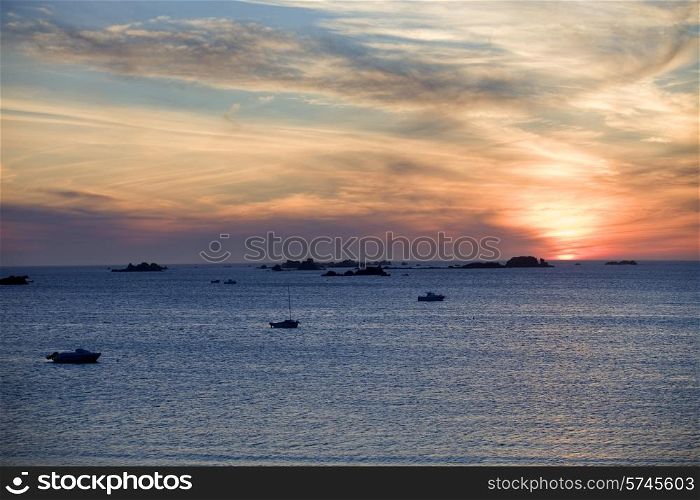 Sunset at cote rose, brittany, in Roscoff, France