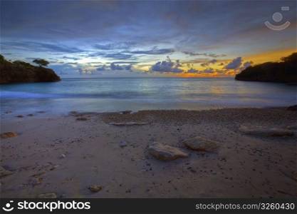Sunset at Jeremi beach on Curacao, Caribbean . Sunset on Curacao