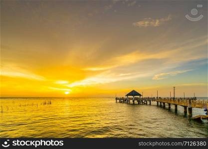 sunset at Laem Tan Bangsan Beach, Sriracha, Chonburi ,Thailand.