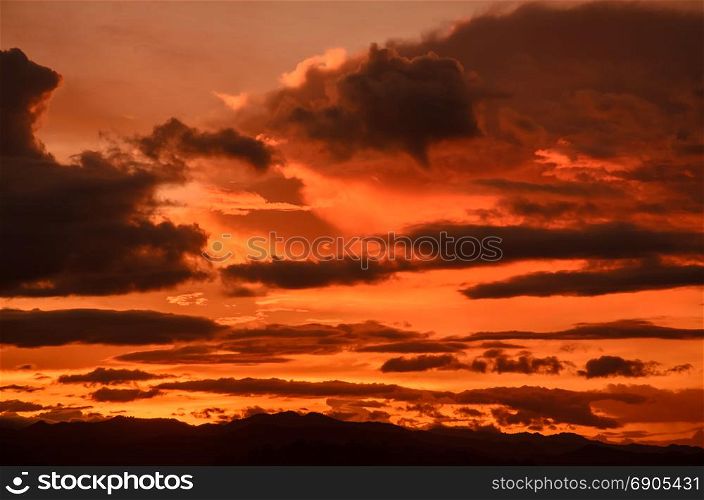 Sunset at lake, Kaengkrachan National Park Thailand, Abstract nature background in the twilight with sunset