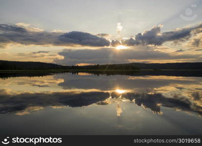 Sunset at lake Raudsjon near Gausdal in Norway. Lake Raudsjon in Norway